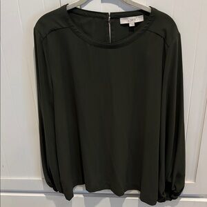 LOFT Forest Green Blouse with Flowing Sleeves
